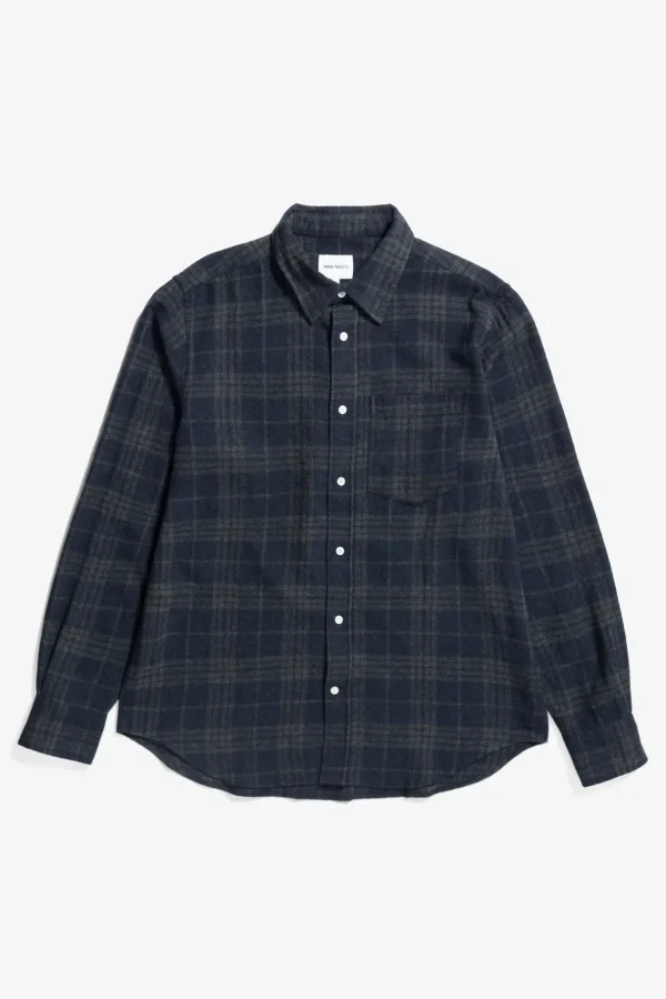 Norse Projects SHIRTING^Algot Relaxed Wool Check Shirt Dark Navy