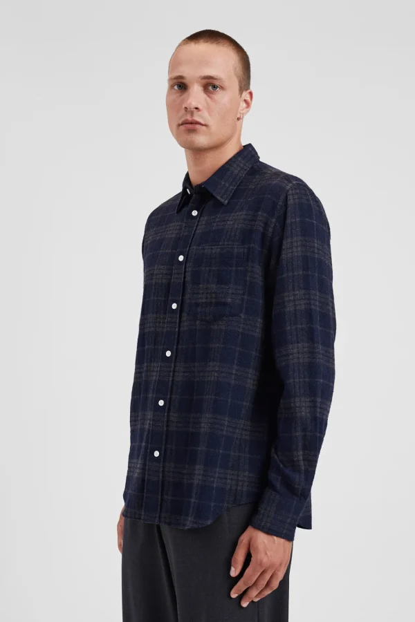 Norse Projects SHIRTING^Algot Relaxed Wool Check Shirt Dark Navy