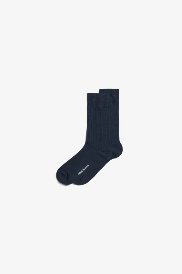 Norse Projects ACCESSORIES^Bjarki Cashmere Wool Blend Rib Sock Dark Navy