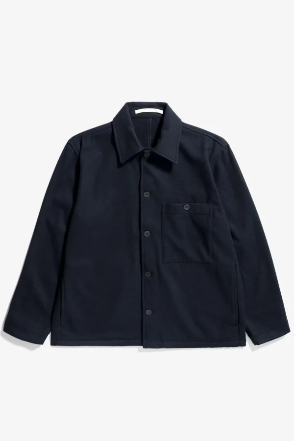 Norse Projects OVERSHIRTS^Folke Wool Overshirt Dark Navy