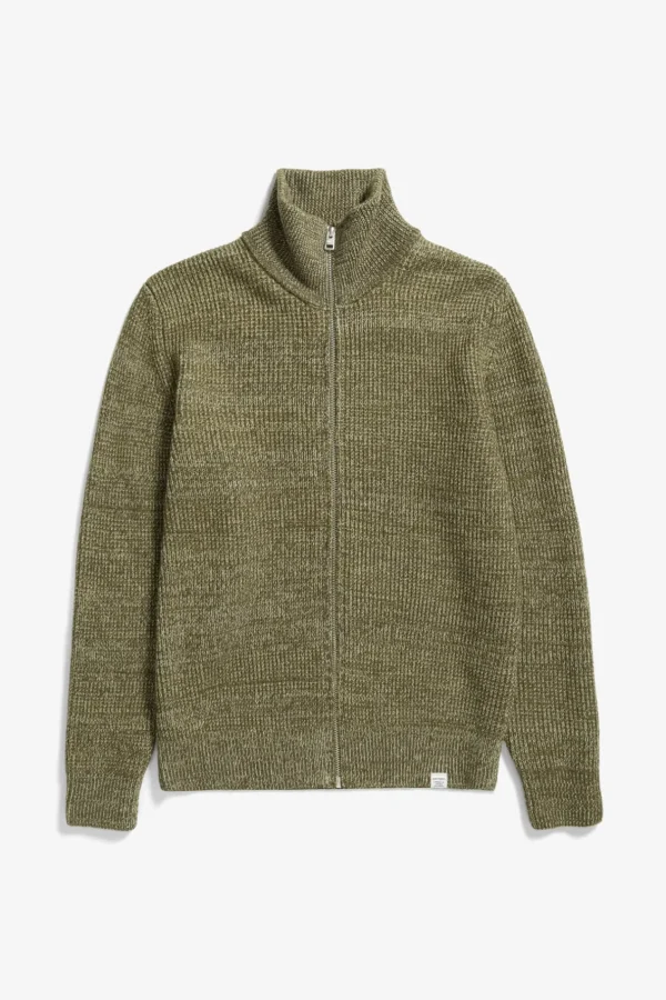Norse Projects KNITWEAR^Hagen Wool Cotton Rib Full Zip Jacket Sitka Green