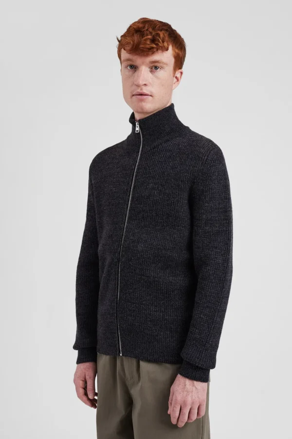 Norse Projects KNITWEAR^Hagen Wool Cotton Rib Full Zip Jacket Dark Grey Melange