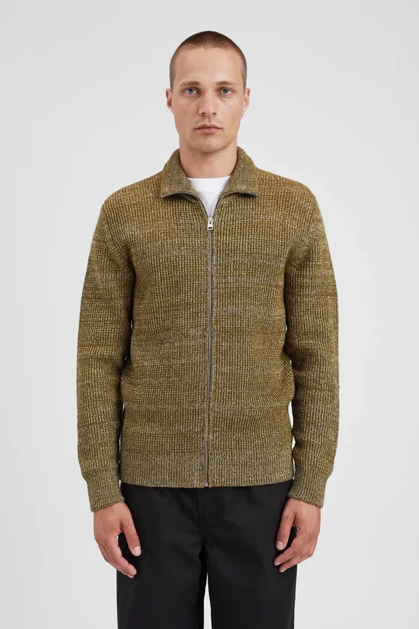 Norse Projects KNITWEAR^Hagen Wool Cotton Rib Full Zip Jacket Sitka Green