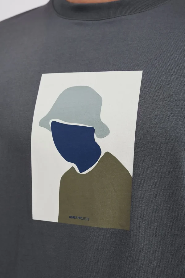 Norse Projects T-SHIRTS^Johannes Organic Bucket Hat Print T-shirt Magnet Grey