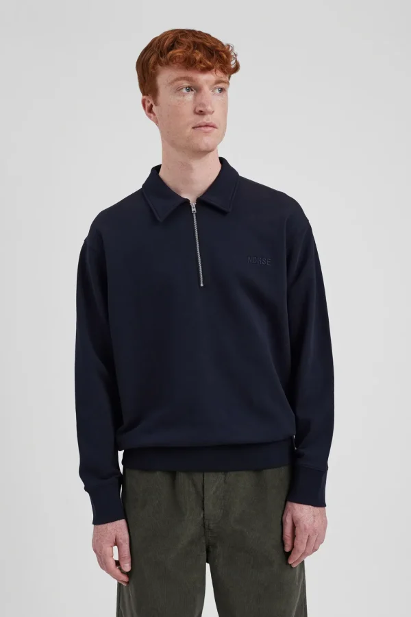 Norse Projects SWEATSHIRTS^Ketel Relaxed Organic NORSE Logo Half Zip Dark Navy