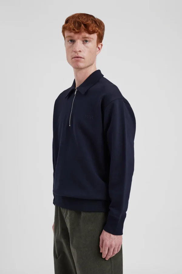 Norse Projects SWEATSHIRTS^Ketel Relaxed Organic NORSE Logo Half Zip Dark Navy