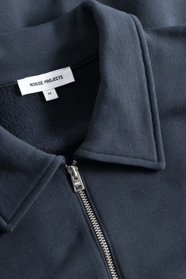 Norse Projects SWEATSHIRTS^Ketel Relaxed Organic NORSE Logo Half Zip Dark Navy