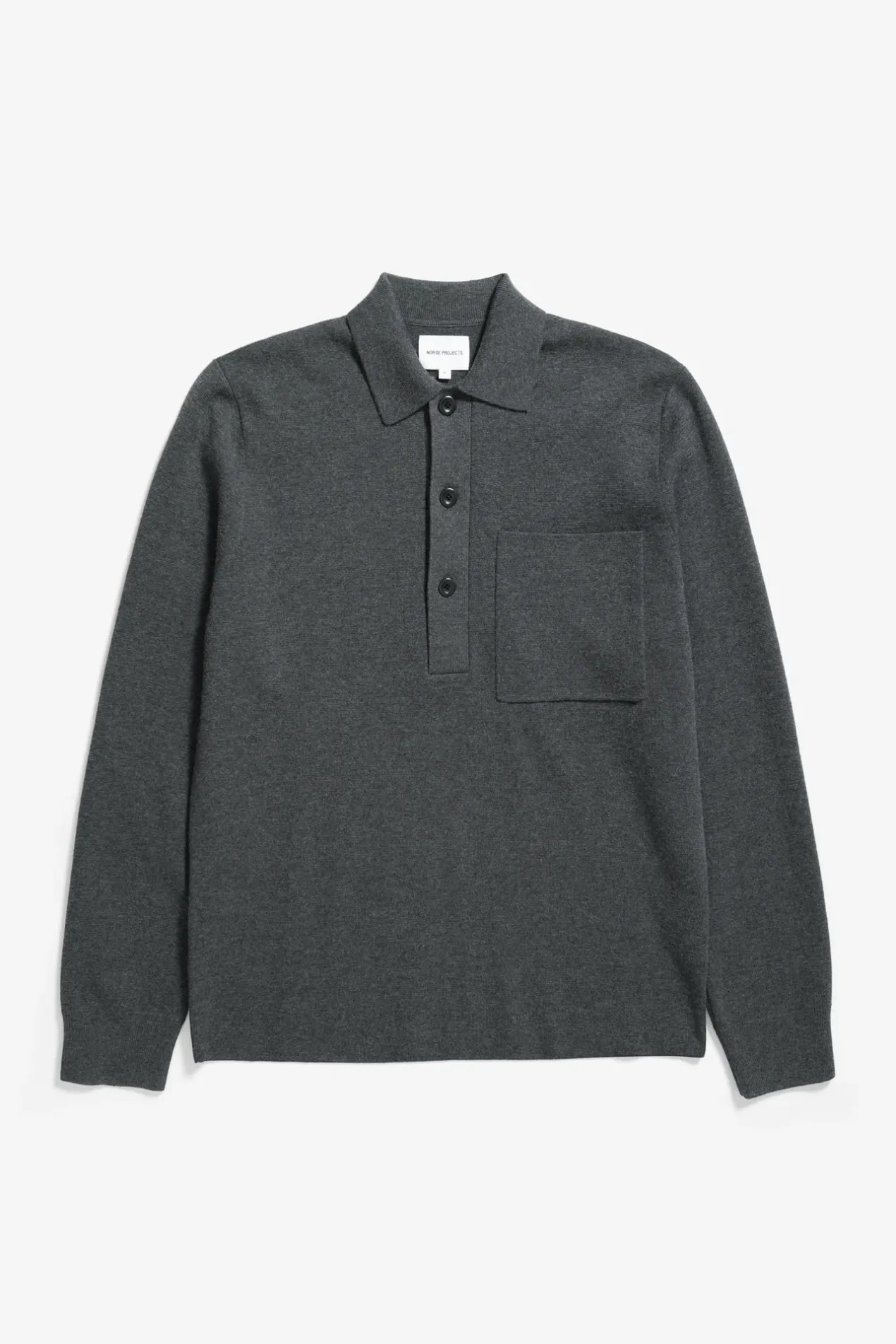 kian_merino_cotton_milano_polo_0.webp Norse Projects KNITWEAR^Kian Merino Cotton Milano Polo Dark Grey Melange