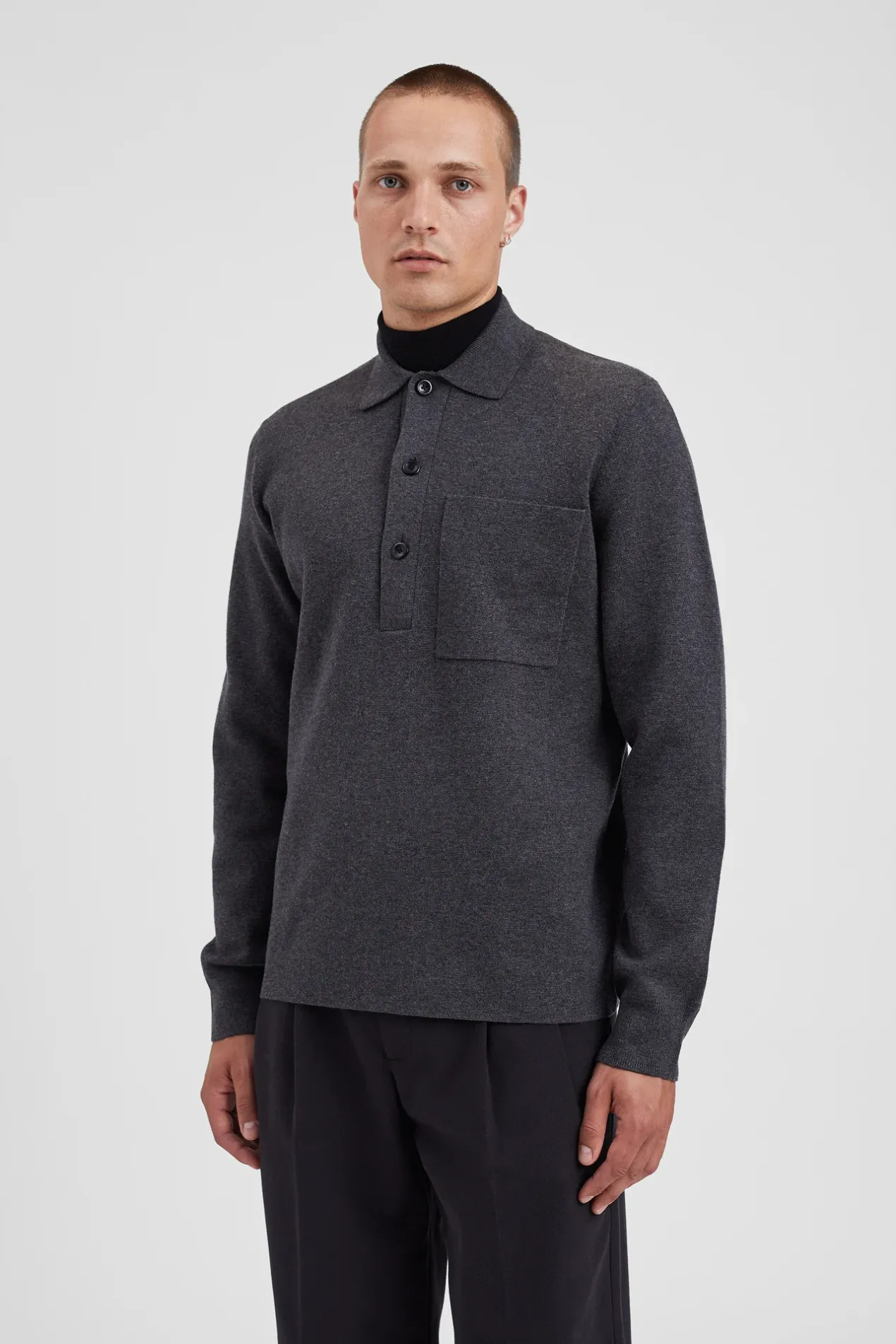 kian_merino_cotton_milano_polo_2.webp Norse Projects KNITWEAR^Kian Merino Cotton Milano Polo Dark Grey Melange