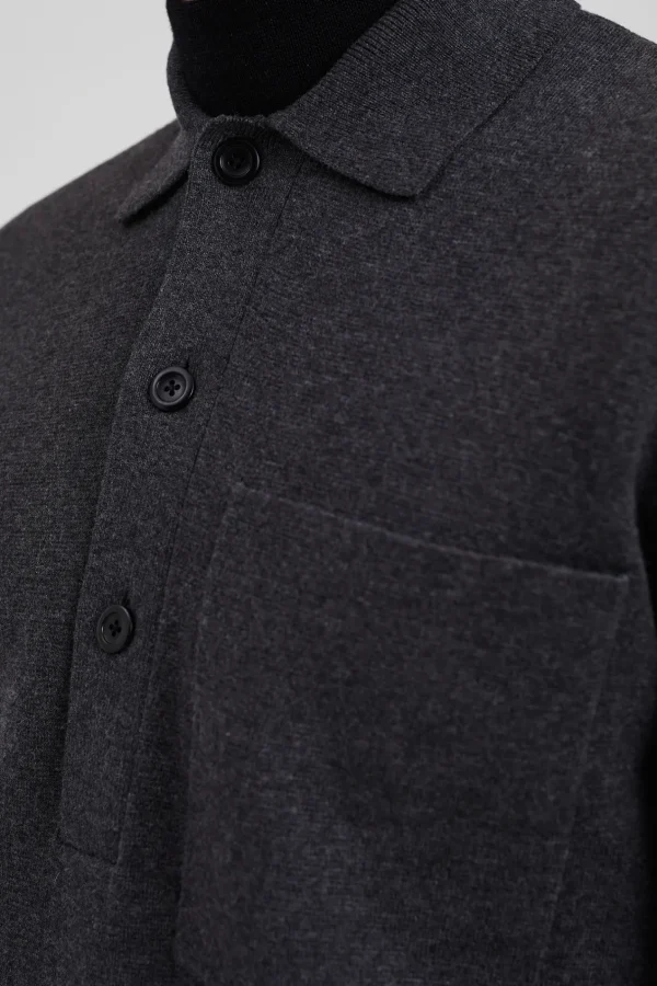 Norse Projects KNITWEAR^Kian Merino Cotton Milano Polo Dark Grey Melange