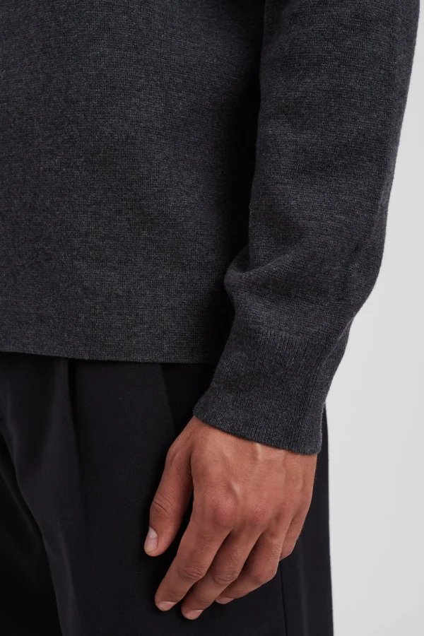 Norse Projects KNITWEAR^Kian Merino Cotton Milano Polo Dark Grey Melange