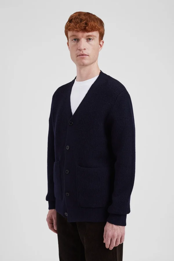 Norse Projects KNITWEAR^Loki Wool Cotton Rib Cardigan Dark Navy