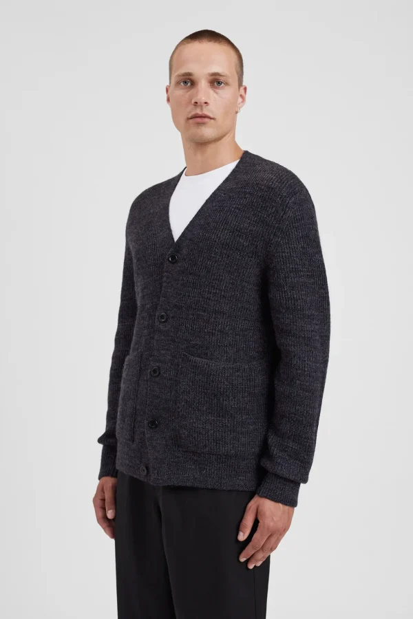 Norse Projects KNITWEAR^Loki Wool Cotton Rib Cardigan Dark Grey Melange