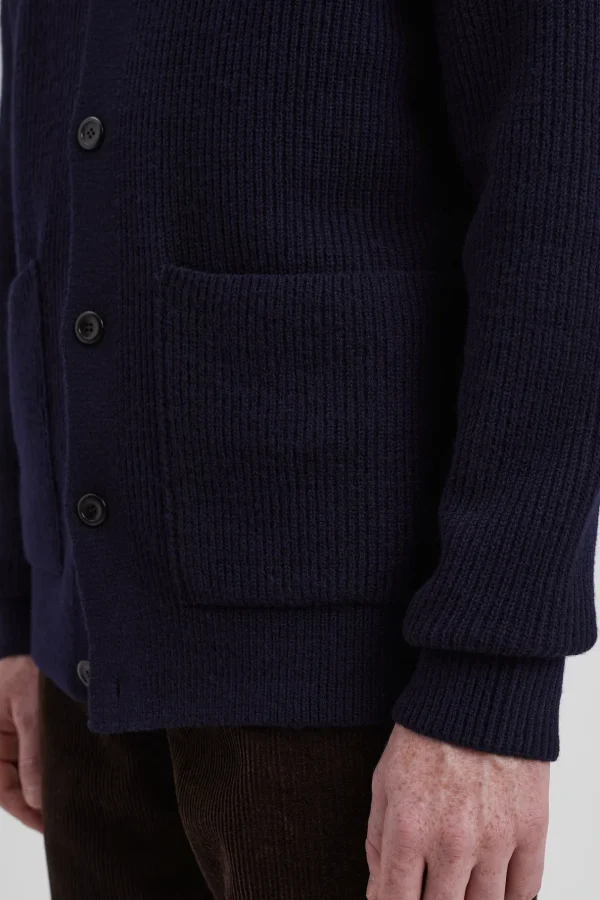 Norse Projects KNITWEAR^Loki Wool Cotton Rib Cardigan Dark Navy