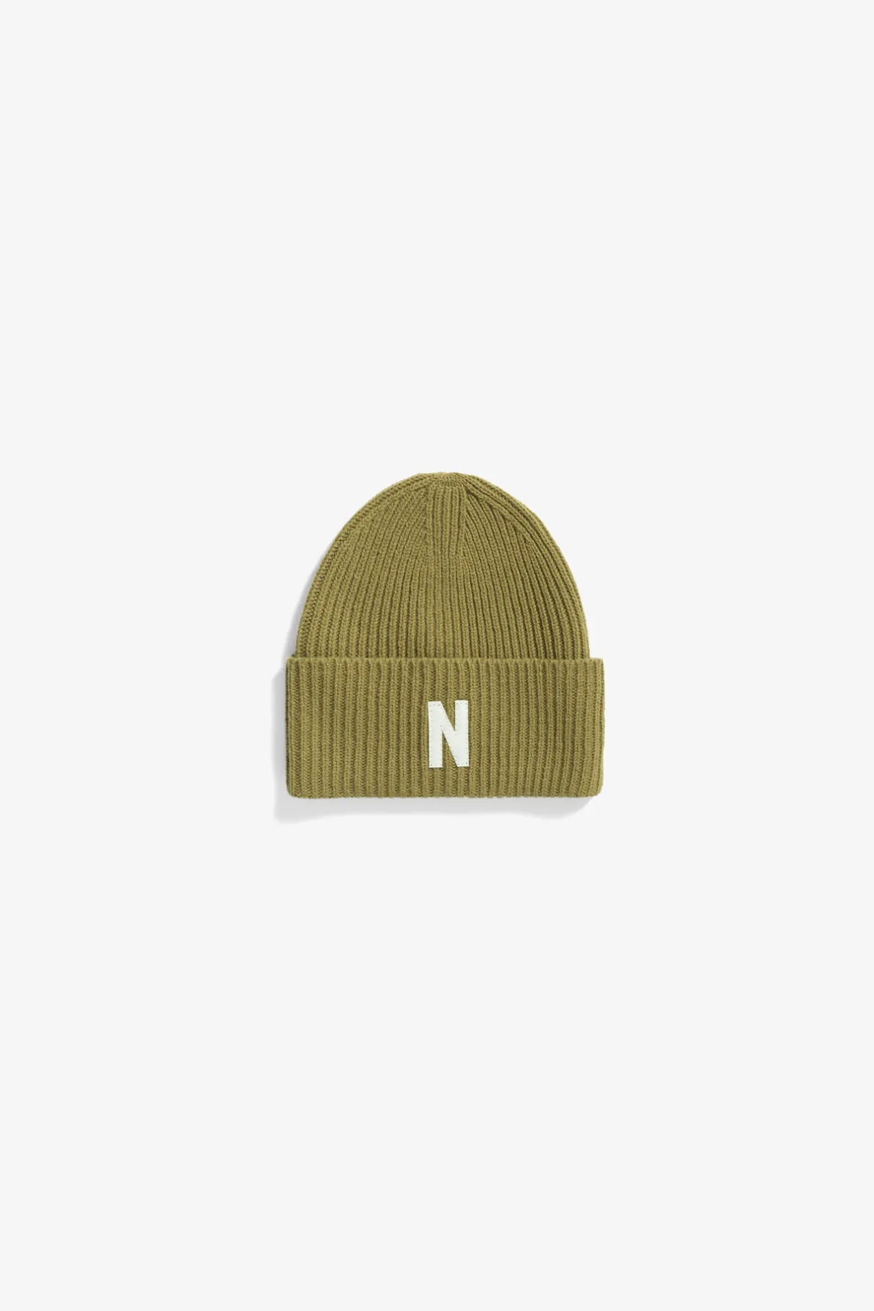 merino_lambswool_rib_n_logo_beanie_0.webp Norse Projects BEANIES^Merino Lambswool Rib N Logo Beanie Sitka Green