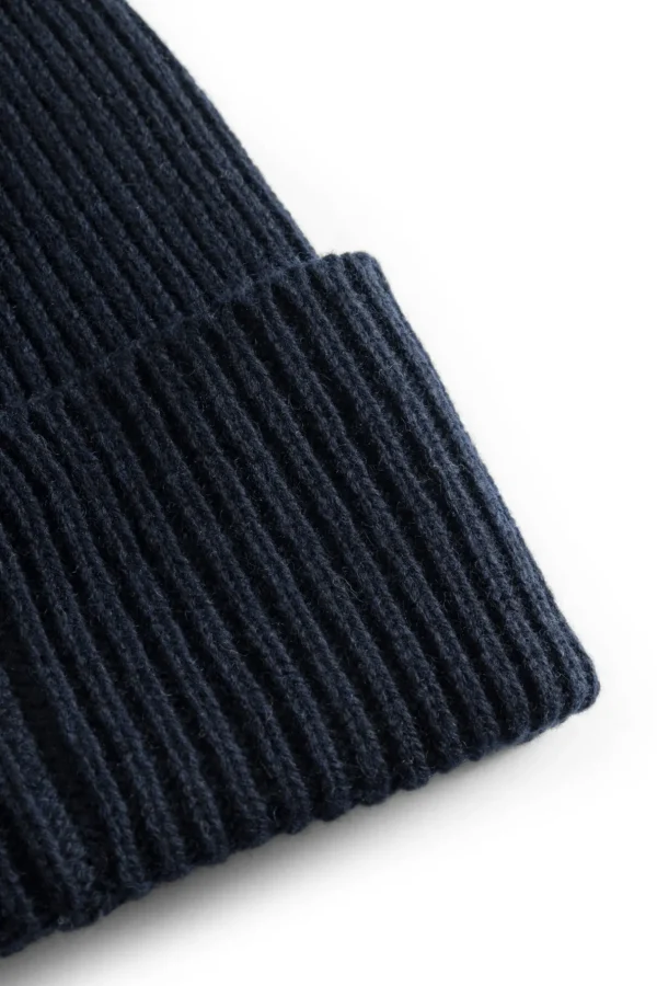 Norse Projects BEANIES^Merino Lambswool Rib N Logo Beanie Dark Navy