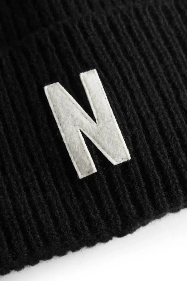 Norse Projects BEANIES^Merino Lambswool Rib N Logo Beanie Black