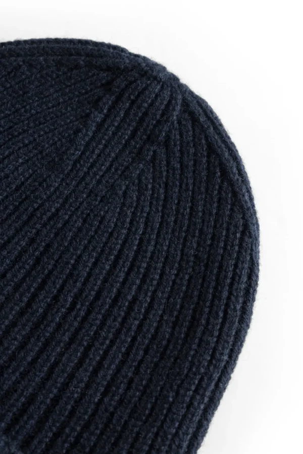 Norse Projects BEANIES^Merino Lambswool Rib N Logo Beanie Dark Navy