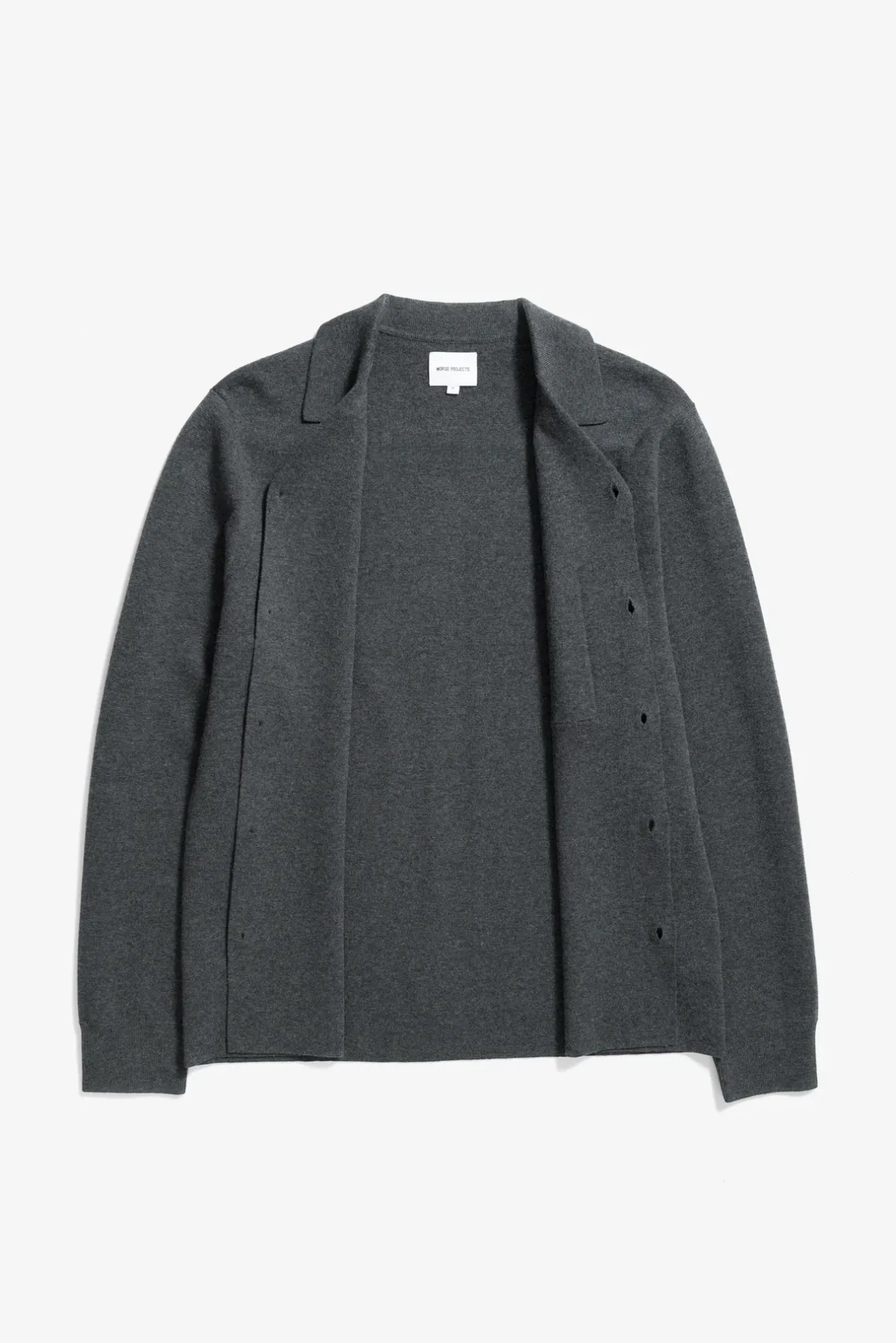 nicolai_merino_cotton_milano_jacket_1.webp Norse Projects KNITWEAR^Nicolai Merino Cotton Milano Jacket Dark Grey Melange