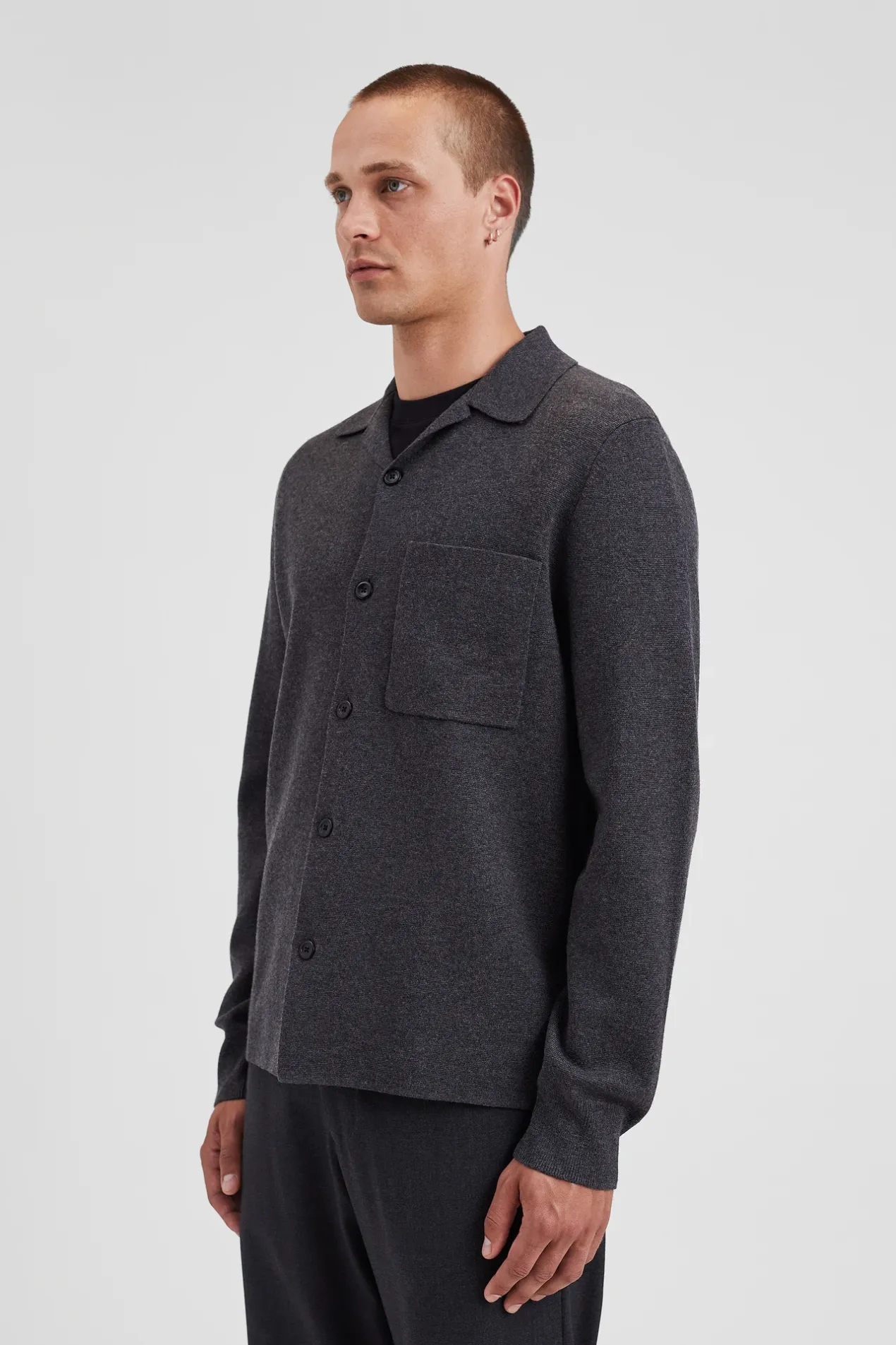 nicolai_merino_cotton_milano_jacket_3.webp Norse Projects KNITWEAR^Nicolai Merino Cotton Milano Jacket Dark Grey Melange