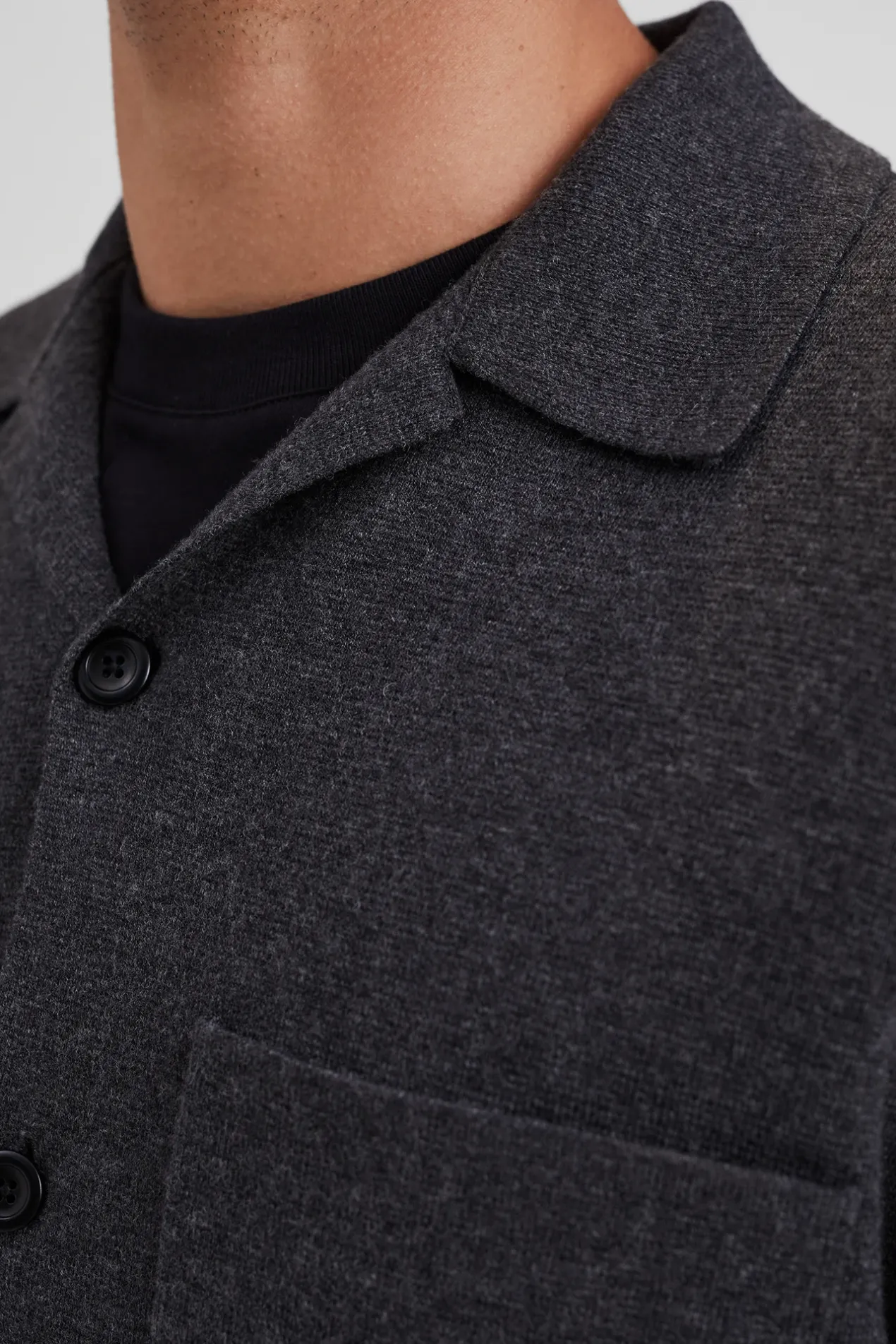 nicolai_merino_cotton_milano_jacket_4.webp Norse Projects KNITWEAR^Nicolai Merino Cotton Milano Jacket Dark Grey Melange