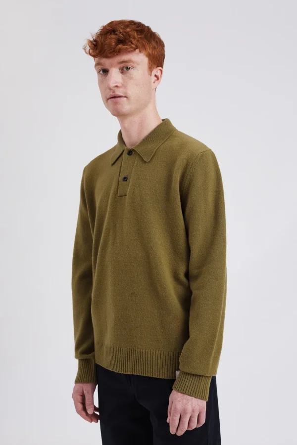 Norse Projects KNITWEAR^Norse Standard Merino Lambswool Polo Sitka Green