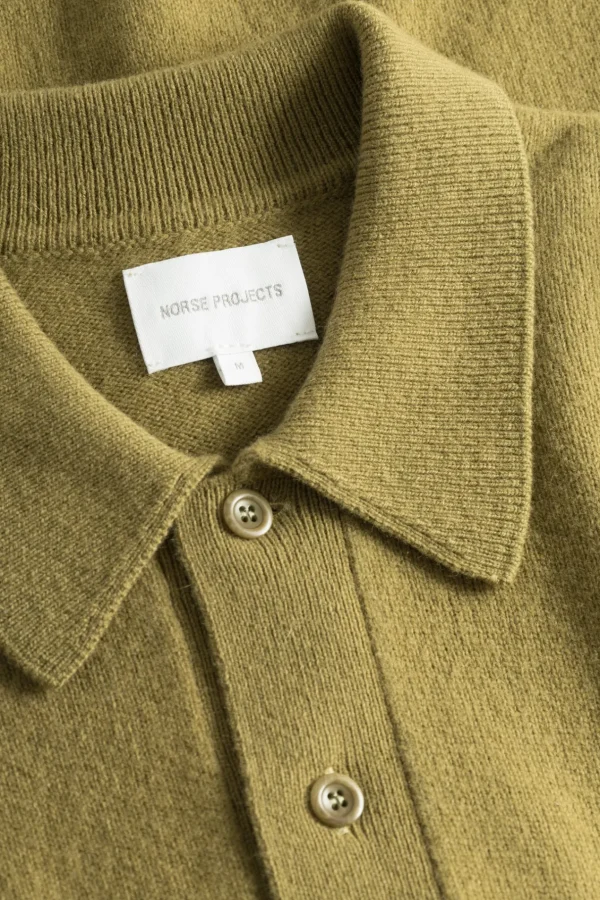 Norse Projects KNITWEAR^Norse Standard Merino Lambswool Polo Sitka Green
