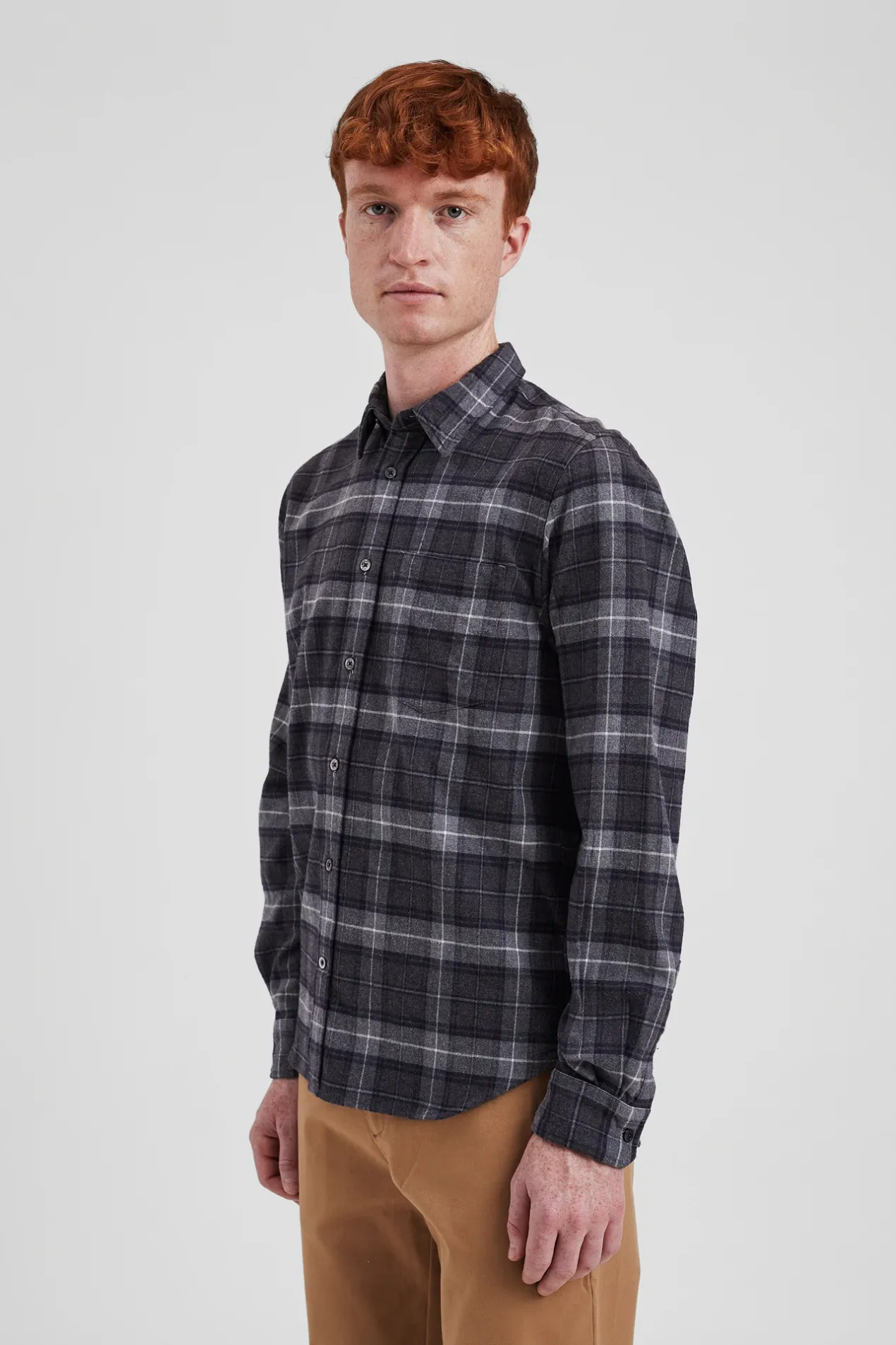 osvald_flannel_check_shirt_3-1.webp Norse Projects SHIRTING^Osvald Flannel Check Shirt Grey Melange