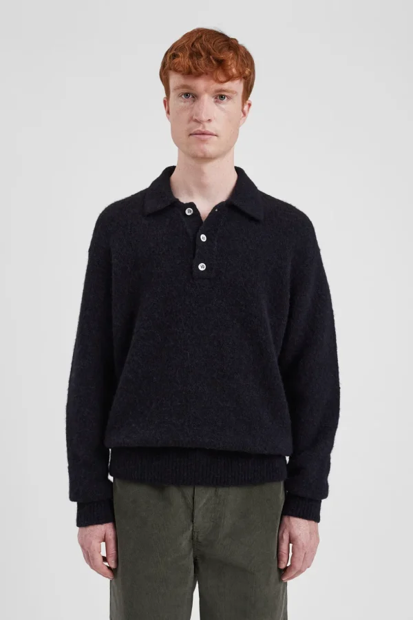 Norse Projects KNITWEAR^Rasmus Relaxed Brushed Polo Black