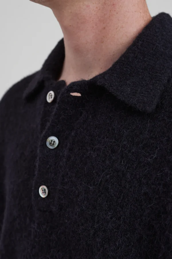 Norse Projects KNITWEAR^Rasmus Relaxed Brushed Polo Black