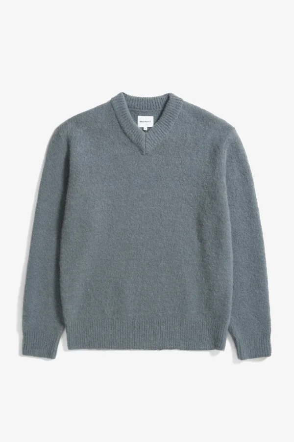 Norse Projects KNITWEAR^Rasmus Relaxed Brushed V-Neck Sweater Mouse Grey