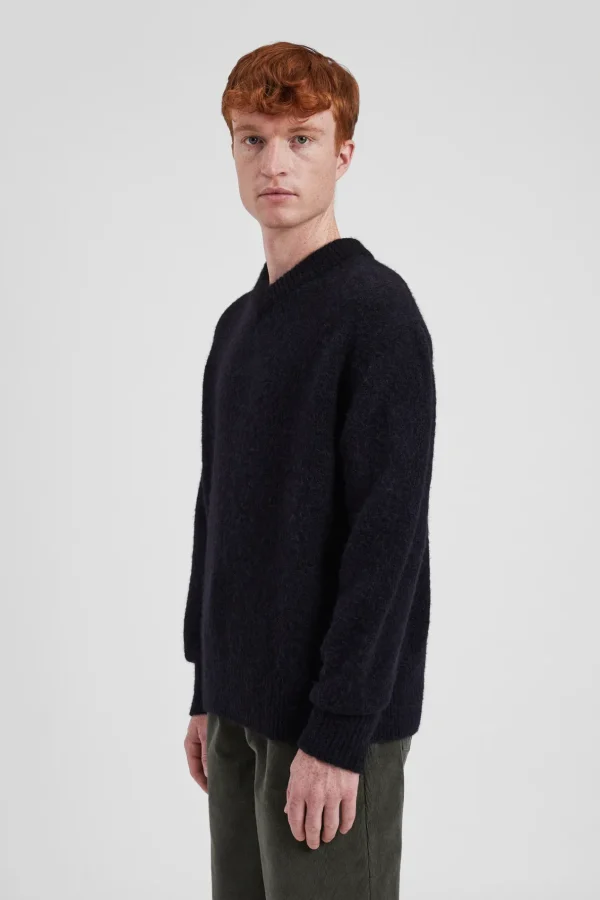 Norse Projects KNITWEAR^Rasmus Relaxed Brushed V-Neck Sweater Black