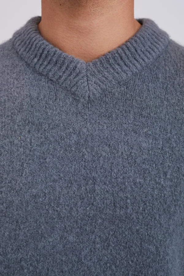 Norse Projects KNITWEAR^Rasmus Relaxed Brushed V-Neck Sweater Mouse Grey