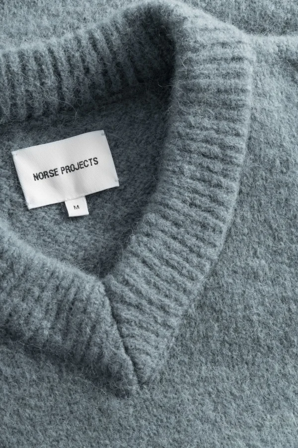 Norse Projects KNITWEAR^Rasmus Relaxed Brushed V-Neck Sweater Mouse Grey