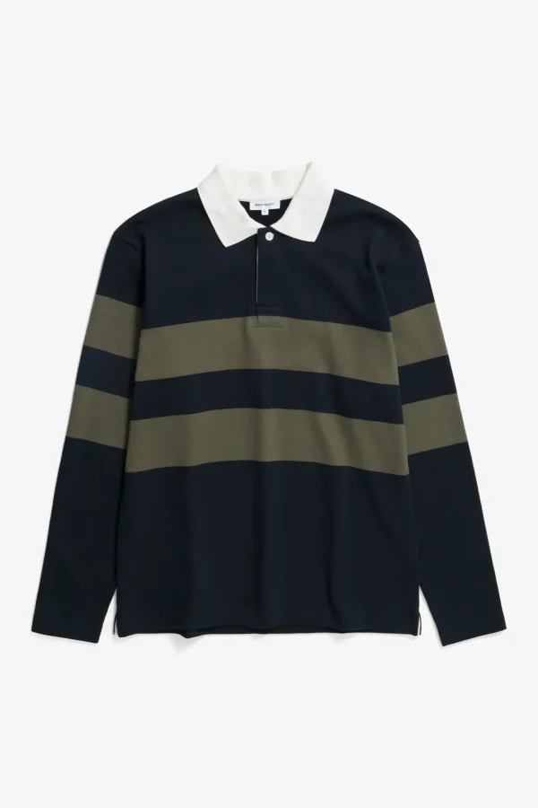Norse Projects SWEATSHIRTS^Ruben Brushed Stripe LS Polo Dark Navy